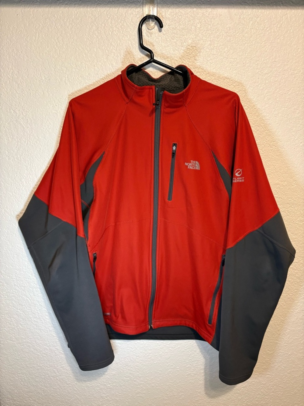 The North Face Red/Orange and Gray Performance Softshell Jacket, Men’s Large
